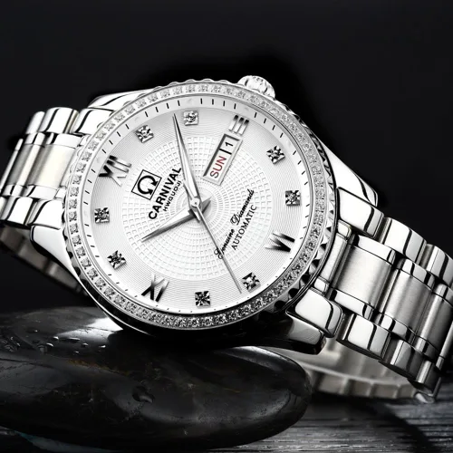Vista 5 de Reloj negro para hombre con esfera automática, de acero inoxidable, cristal de zafiro, impermeable, para hombre