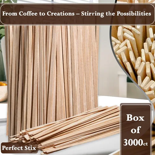 Vista 3 de Agitadores de café de madera de 5.5" - Caja de 3,000ct