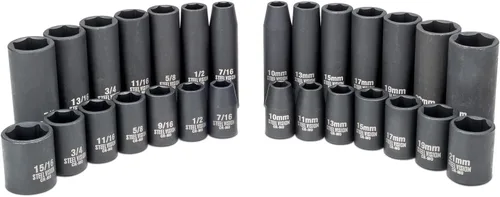 Vista 10 de Steel Vision Tools Juego de 13 piezas de 1/2 pulgada SAE de impacto con unidad de enchufe profundo Acero cromo-molibdeno EncHUFES de impacto