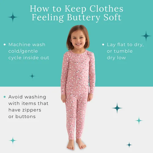 Vista 32 de Posh Peanut Pijamas para niñas, suaves, de viscosa de bambú para niños, pijamas a juego de manga larga para niñas