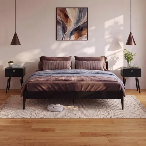 Vista 25 de Bme Dinkee - Marco de cama de plataforma Queen de madera de 15 pulgadas, marco de cama de madera maciza, estilo moderno y minimalista, soporte de 12