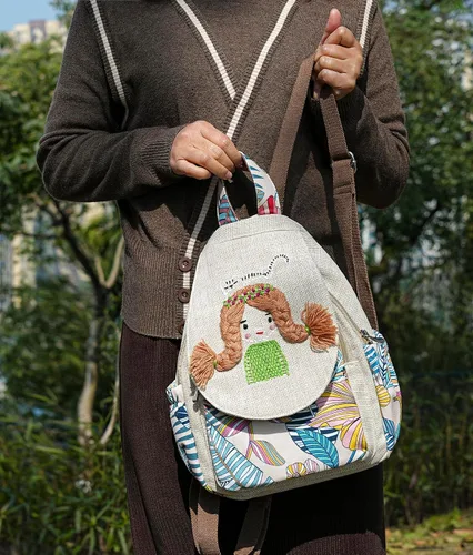 Vista 85 de HUANGGUOSHU Mochila de algodón tejida de algodón bohemio con bordado de lona estilo bohemio con múltiples bolsillos retro linda mochila cartera