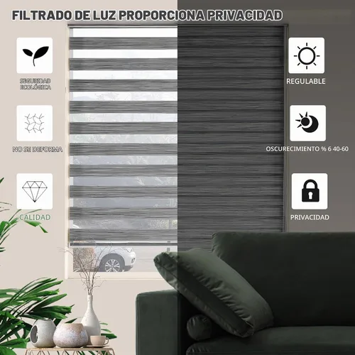 Vista 3 de Persianas Cebra para Ventanas, Cortinas Cebra de Parada Libre, Persianas Transparentes de Doble Capa que Filtran la Luz para Ventanas Interiores