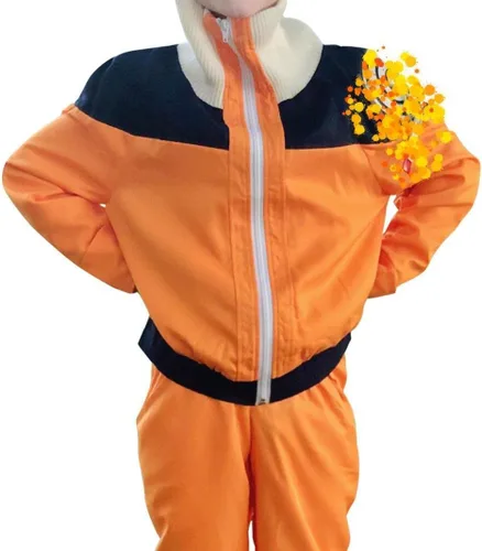 Vista 4 de MYCOS - Chaqueta y pantalones de anime naranja para niños y adultos, disfraz de Ninja Cosplay para cumpleaños, Halloween