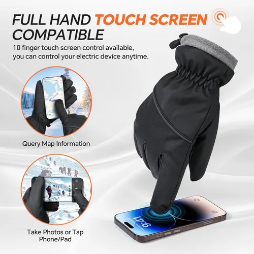 Vista 5 de Guantes de invierno impermeables y resistentes al viento para hombres y mujeres, térmicos cálidos para clima frío, agarre de nieve para pantalla