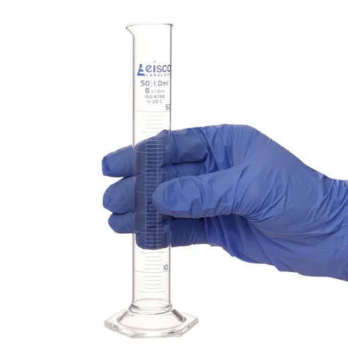 Vista 5 de EISCO Cilindro graduado, 1.7 fl oz - Tolerancia de clase B ± 0.0 fl oz Base hexagonal Azul Graduaciones Borosilicato 3.3 Glass- Eisco Labs