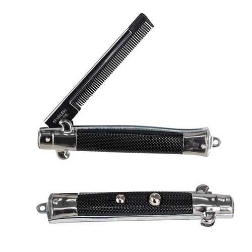 Vista 5 de Switchblade - Peine plegable de bolsillo de 9 pulgadas, peine de acero inoxidable para barba para hombres, peines de bigote de dientes finos