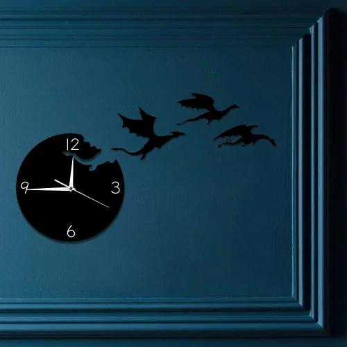 Vista 6 de The Geeky Days Reloj de pared de dragón de fantasía enojado mágico volador abstracto gótico cuento de hadas dragón arte de pared cuarzo analógico