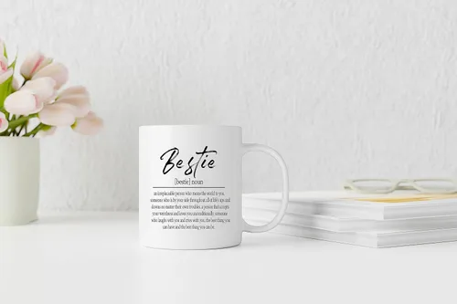 Vista 3 de QASHWEY Taza de café con texto en inglés «Bestie Definition», «Best Friend», mejor amiga, mejor amiga, hermana del alma, regalos para mujeres
