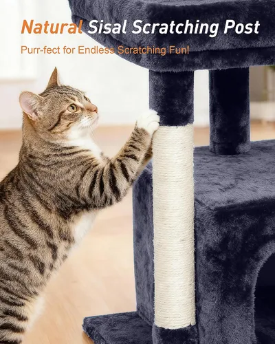 Vista 4 de Árbol para gatos grande, Cama en percha grande de 19 * 15.8 pulgadas para gatos adultos, Torre para gatos de 23.6 pulgadas con poste para rascar