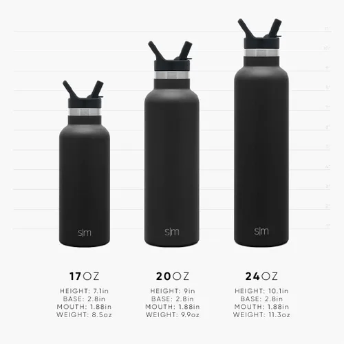 Vista 3 de Simple Modern Botella de agua con tapa de pajita de boca estrecha, termo de metal aislado al vacío, de acero inoxidable, reutilizable, a prueba