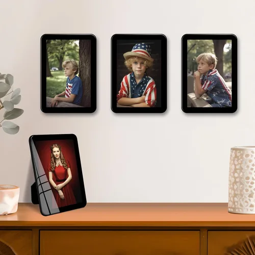 Vista 4 de Bluesun marco de fotos 4x6 negro, marcos de fotos de vidrio, marco de fotos colgante, con paspartú para decoración de pared y mesa (4x6, negro) 4×