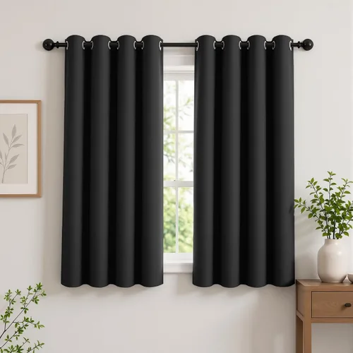Vista 17 de Cortinas de oscurecimiento de habitación de 45 pulgadas de largo para dormitorio y sala de estar, cortinas térmicas aislantes con ojales