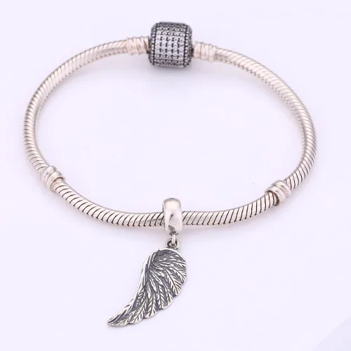 Vista 4 de PAIYUAN Dijes de alas de ángel originales de plata de ley 925 para pulsera de cadena de serpiente, Plata esterlina