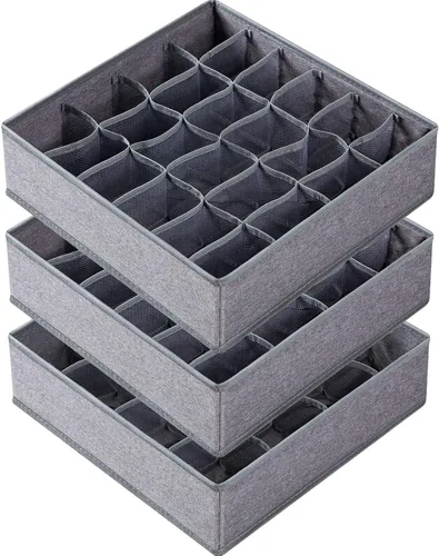 Vista 14 de Criusia Paquete de 3 organizadores para cajones de ropa interior y calcetines, organizadores de armario y cómoda de 64 celdas con tela plegable