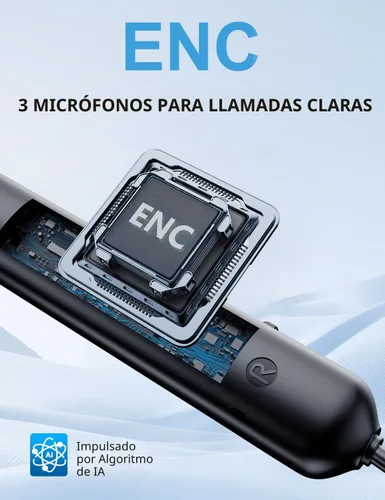 Vista 3 de Auriculares con cancelación activa de ruido, auriculares Bluetooth inalámbricos intrauriculares con banda para el cuello con 3 micrófonos de IA ENC