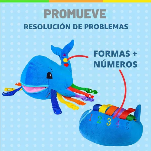 Vista 4 de Ballena azul, peluche de aprendizaje temprano para niños pequeños, actividad para viaje Conteo y reconocimiento de color, juguete de viaje fácil
