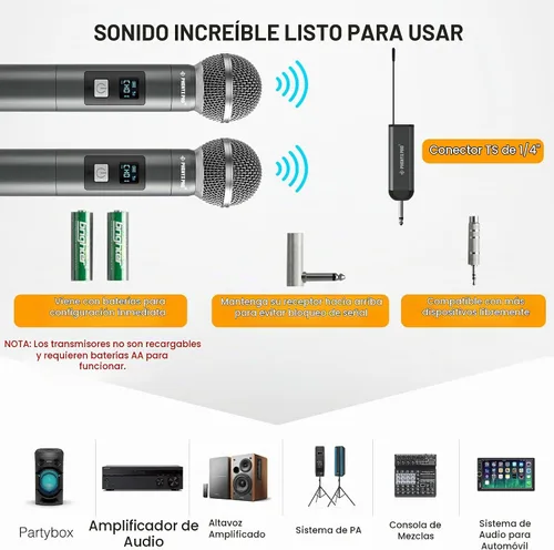 Vista 6 de Phenyx Pro Sistema de micrófono inalámbrico digital dual UHF PDP-2-2H
