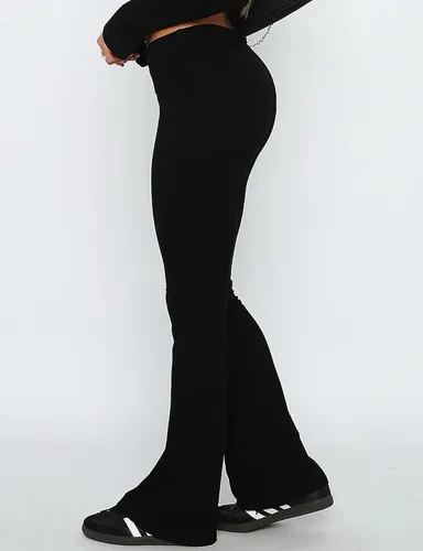 Vista 4 de Luckinbaby Pantalones ajustados acampanados para mujer, leggings plegables, elásticos, corte de bota, pantalones de yoga Y2K