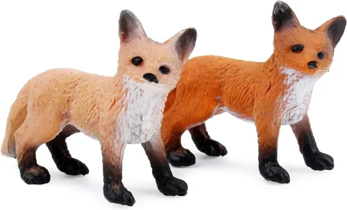 Vista 5 de Conjunto de figuras de juguete de zorros UANDME incluye figuras de zorro ártico y zorros rojos para decorar pasteles (5 zorros)