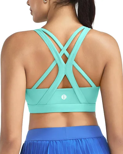 Vista 7 de RUNNING GIRL Brasier deportivo para mujer de alto soporte, espalda cruzada acolchada, brasier deportivo con tirantes delgados, brasier de yoga