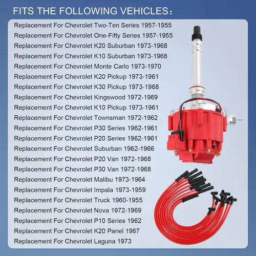 Vista 3 de Distribuidor HEI con cables de bujía de repuesto para Chevy SBC 350 BBC 454 Kit combinado de encendido, 0.413 in, silicona