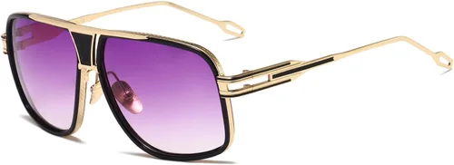 Vista 20 de AEVOGUE Men's Oversized Shield Sunglasses, Retro Alloy Aviator AE0336 Negro marco Grey Lens