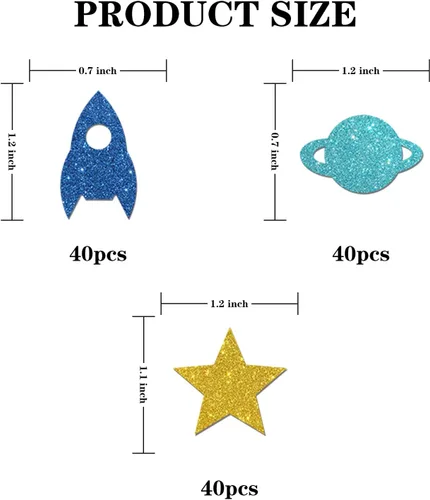 Vista 2 de Confeti con purpurina de cumpleaños con temática espacial, confeti de mesa espacial de estrella de cohete, dispersión de papel para baby shower
