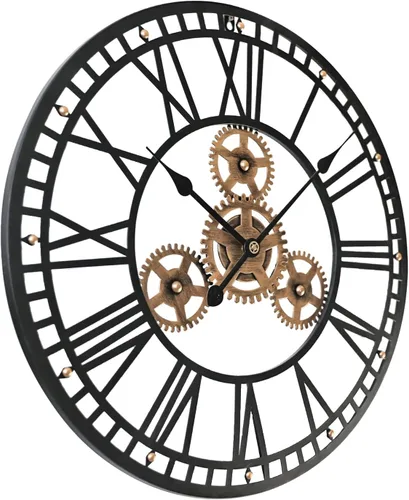 Vista 9 de Reloj de pared grande para sala de estar, número arábigo Gold Gear Negro dorado