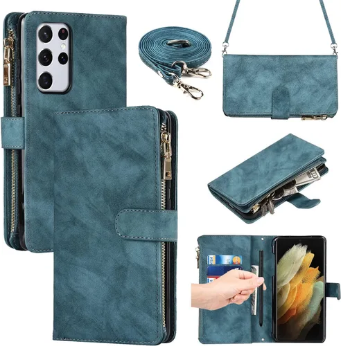 Vista 16 de iCoverCase para Samsung Galaxy S21 Funda tipo cartera con soporte para tarjetas, funda de cuero sintético con función de soporte, cierre magnético