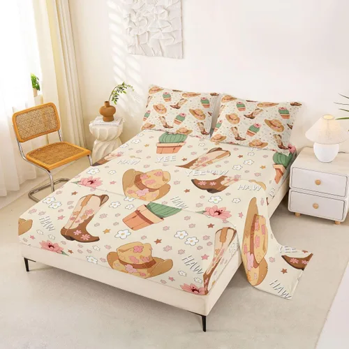 Vista 13 de Erosebridal Western Cowgirl Sheet Set Twin Western Cowboy Bed Sheets for Kids Boys Girls Horseshoe Boots Southwestern Flat Fitted Sheet Wild West