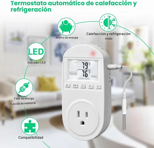 Vista 2 de briidea - Toma de temperatura controlada, salida de termostato compatible con aire acondicionado de ventana, calentadores de espacio, ventiladores