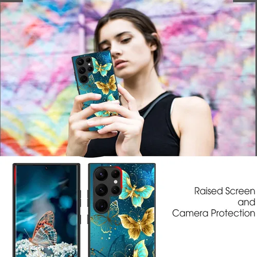 Vista 5 de GUAGUA Funda protectora para Samsung Galaxy S23 Ultra que brilla en la oscuridad, Samsung S23 Ultra, bonita mariposa azul noctilucente, a prueba
