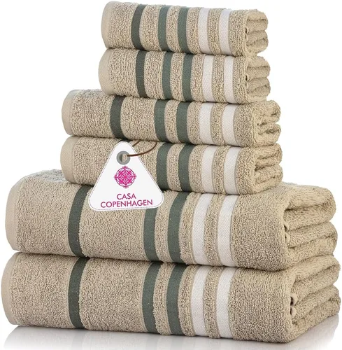 Vista 122 de CASA COPENHAGEN Exotic - Juego de 6 toallas de diseño de 100% algodón egipcio, color azul aguamarina, 550 GSM, 2 toallas de baño, 2 toallas de baño