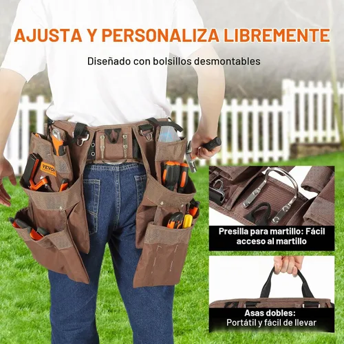 Vista 4 de VEVOR Cinturón de herramientas, 19 bolsillos, se ajusta de 32 a 54 pulgadas, bolsa de herramientas de poliéster resistente, bolsa de herramientas