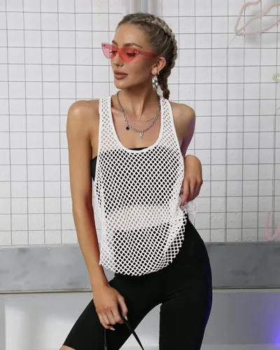 Vista 5 de CLOZOZ Camisas de malla para mujer, camisetas sin mangas transparentes