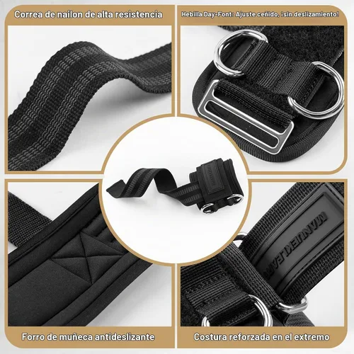 Vista 7 de MANUEKLEAR - Correas de muñeca antideslizantes para levantamiento de pesas, correas de levantamiento de pesas con anillos en D para entrenamiento