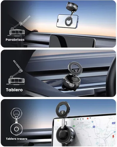 Vista 2 de JunDa Soporte magnético para teléfono con ventosa, soporte de automóvil retráctil plegable ajustable de 360°, compatible con iPhone, Android y todos