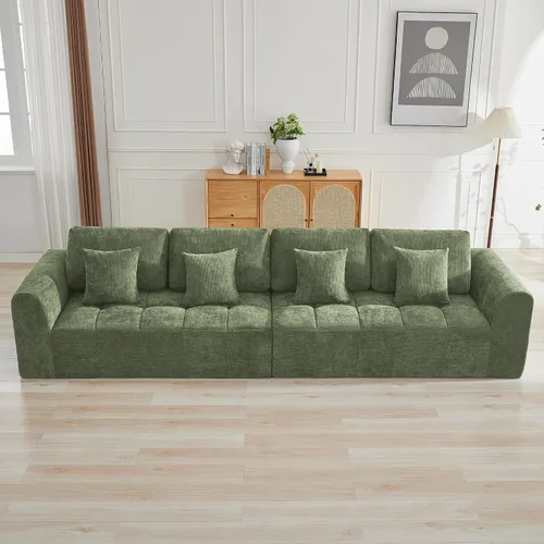 Vista 31 de Sofás seccionales modulares de 110 pulgadas para sala de estar, sofá seccional comprimido sin hueso, sofá de espuma viscoelástica tapizado de 3 Beige