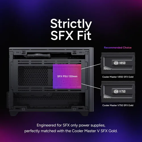 Vista 4 de Cooler Master Carcasa NR200 Mini-ITX para PC, montaje horizontal para GPU, diseñado listo para Nvidia RTX 5070 Ti AMD RX 9070 XT, SFX PSU - Listo
