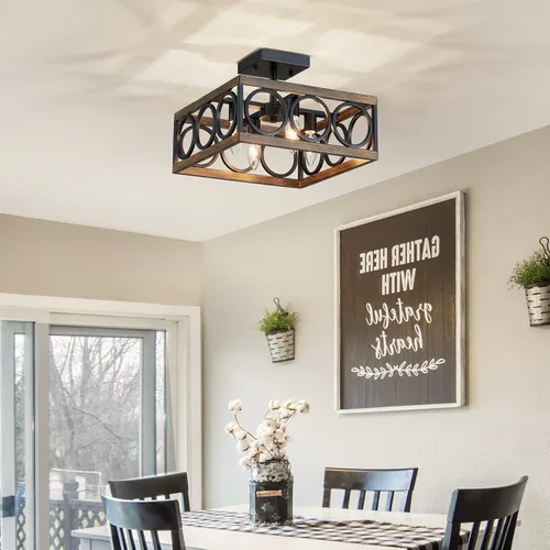 Vista 8 de XINGQI Moderna lámpara de techo semiempotrada de 4 luces de 13 pulgadas para sala de estar, comedor, dormitorio, grano de madera antigua+acabado