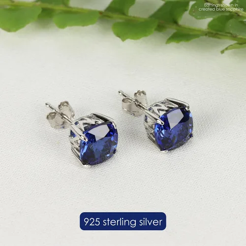 Vista 3 de 3 CT Gemstone Stud Earrings 925 Sterling Silver Birthstone Jewelry for Women Hypoallergenic 8mm Cushion Cut with Push Back Stone Studs Set By