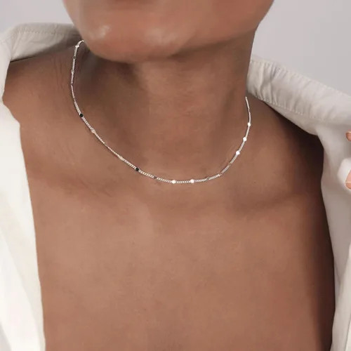 Vista 5 de CAROVO Gargantilla para mujer, delicado collar chapado en oro de 14 quilates, con lentejuelas y puntos brillantes, caja de clip satélite, collares