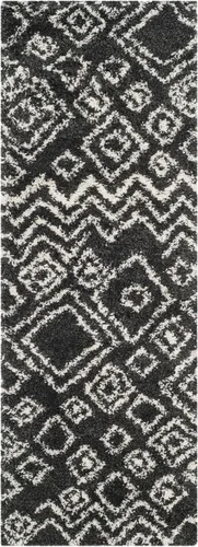 Vista 2 de SAFAVIEH Belize Shag Collection - Alfombra para pasillo, 2 pies 3 pulgadas x 11 pies, color carbón y marfil, diseño tribal bohemio, no desprende