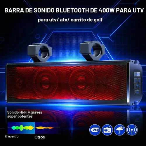 Vista 7 de Barra de sonido UTV de 400 W, altavoces para carrito de golf, Bluetooth, barra de sonido para carrito de golf, altavoz UTV, barra de sonido