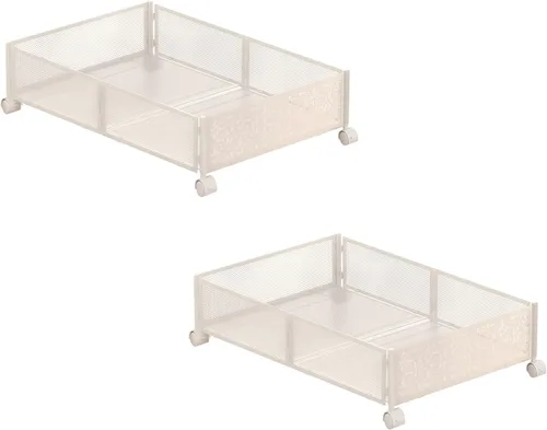 Vista 2 de Firlar Paquete de 2 contenedores de almacenamiento plegables debajo de la cama con ruedas, cajones rodantes, organizador de zapatos, carrito