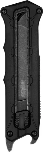 Vista 3 de Cuchillo de bolsillo Kershaw Interstellar, hoja Tanto OTF manual negra con serraduras, acabado Blackwash con mango GFN, abrebotellas y clip