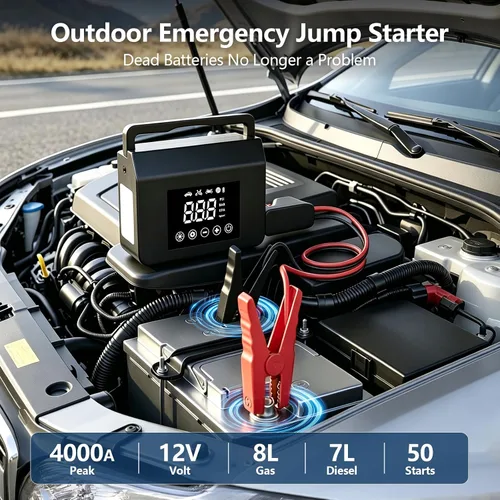 Vista 2 de FUNAURORE 4000A Car Battery Jump Starter with Air Compressor 150PSI
