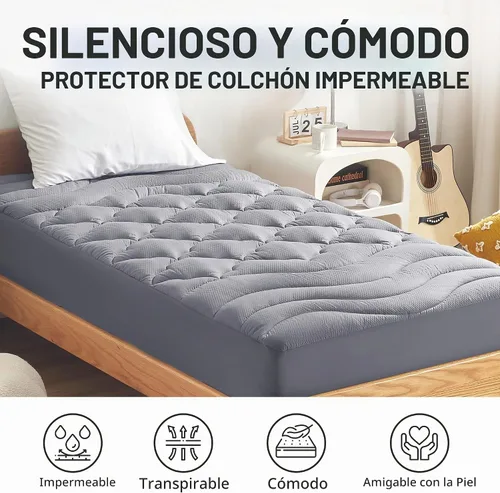 Vista 2 de Sonive Protector de colchón impermeable, protector de colchón individual con bolsillo profundo de hasta 21 pulgadas, protector de colchón ajustable