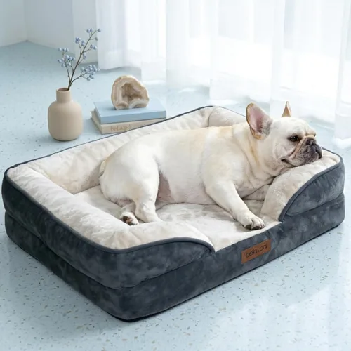 Vista 13 de BELLA & PAL Sofá cama ortopédico para perros medianos/medianos, no necesita montaje, sofá de espuma a prueba de masticaciones con forro impermeable